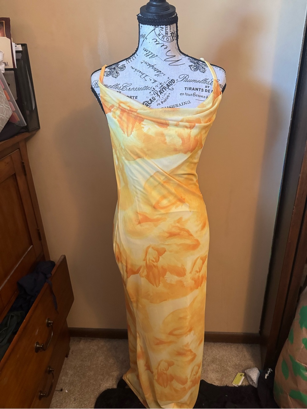 Yellow Orange Tie-Dye Slip Dress
